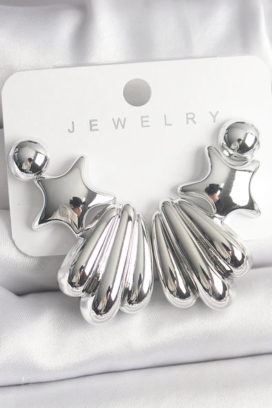 Gümüş Renk Yıldız Deniz Kabuğu Model CCB Plastik Kadın Küpe Seti - TJ-BKP10031 ürün görseli