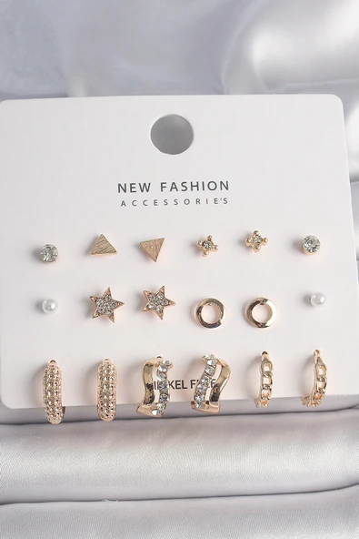 Pirinç Gümüş Renk Sallantı Zirkon Taşlı Damla Model Kadın Küpe Seti - TJ-BKP10121 - Resim 2