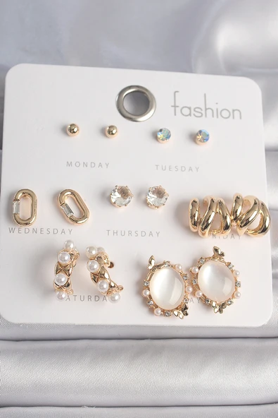 Pirinç Gold Renk Sallantı Zirkon Taşlı Ağaç Figür Kadın Küpe Seti - TJ-BKP10118 - Resim 2