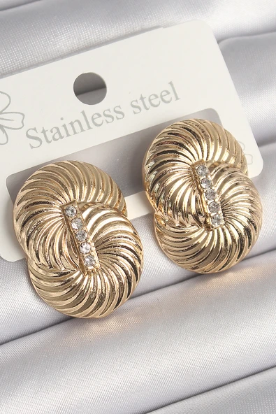 Pirinç Gold Renk Zirkon Taşlı Sarmal Model Kadın Küpe - TJ-BKP10241 ürün görseli