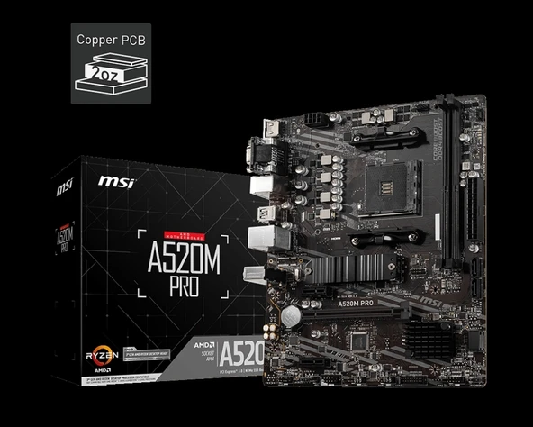 MSI A520M PRO DDR4 4600/1866Mhz M.2 MATX AM4 - 1