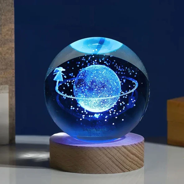 Renk Değiştiren Satürnlü Kız Cam Küre ürün görseli