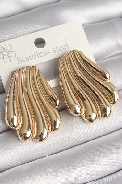 Pirinç Gold Renk İşlemeli İstirdye Model Kadın Küpe - TJ-BKP10262 ürün görseli