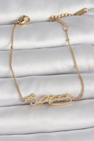 316L Çelik Gold Renk Atatürk İmza Model Kadın Bileklik - TJ-BB6659