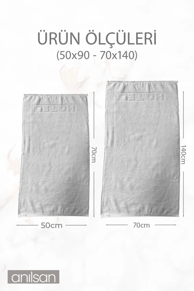 2'li Beyaz Hotel Havlu Seti %100 Pamuk - 1 Adet El Havlusu 50x90 ve 1 Adet Banyo Havlusu 70x140 - 4