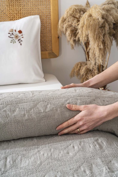 Rivaİstanbul Felix Taş Çift Kişilik Nakışlı 4 Parça Pike & Çeyiz Seti Pamuklu - Resim 5