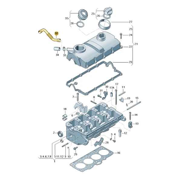 VW Caravelle T5 2004-2010 1.9 Dizel Üst Kapak Hava Borusu 038103493AS - 2