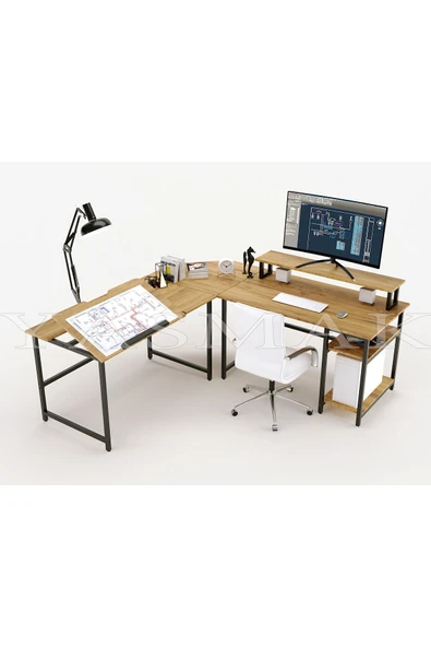 METMOBSAN L tipi Bilgisayar Çalışma Çizim Mühendis Masası (dıştan 180x180 gelmektedir) - Resim 3