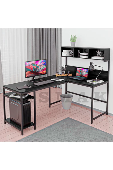 METMOBSAN L tipi Raflı Bilgisayar ve Çalışma Masası 180x120
