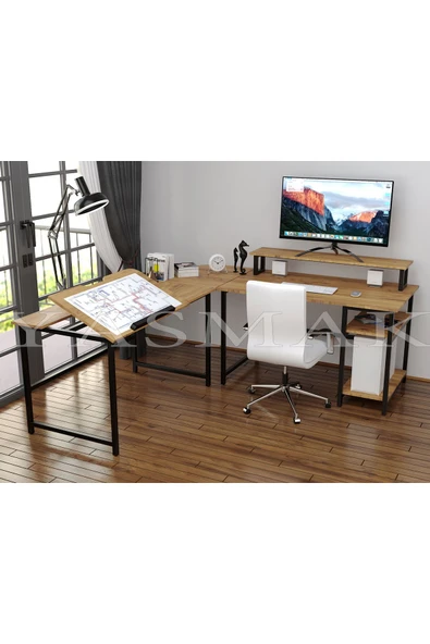 METMOBSAN L tipi Bilgisayar Çalışma Çizim Mühendis Masası (dıştan 180x180 gelmektedir)