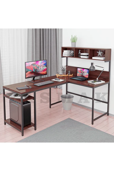 METMOBSAN L tipi Raflı Bilgisayar ve Çalışma Masası 180x120