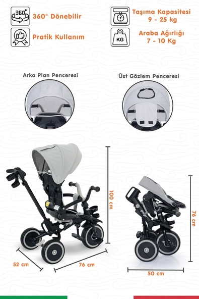PREGO Happy Dino Plus 360 Dönebilen Koltuklu Tamamen Katlanabilir Çocuk Bisikleti GRİ - 6