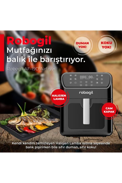 ROBOGİL Af-19d Airfryer Xxl 6,5lt Halojen Lambalı Cam Kapaklı Sıcak Hava Fritözü - 5