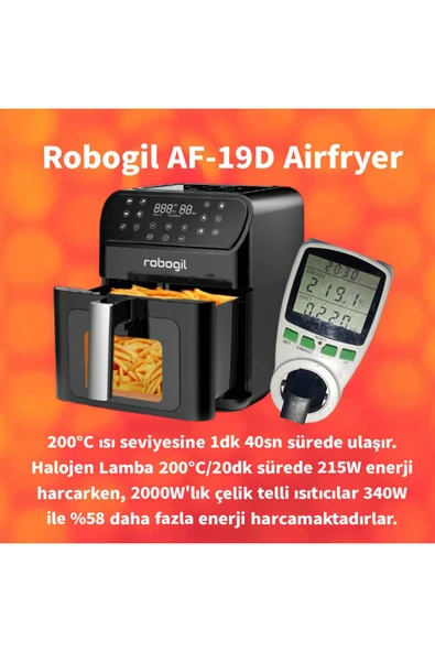ROBOGİL Af-19d Airfryer Xxl 6,5lt Halojen Lambalı Cam Kapaklı Sıcak Hava Fritözü - 3