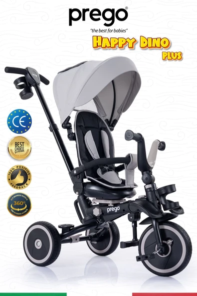 PREGO Happy Dino Plus 360 Dönebilen Koltuklu Tamamen Katlanabilir Çocuk Bisikleti GRİ