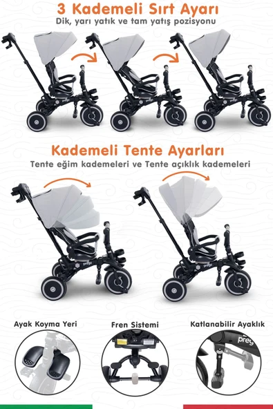 PREGO Happy Dino Plus 360° Dönebilen Koltuklu Tamamen Katlanabilir Çocuk Bisikleti GRİ - 4