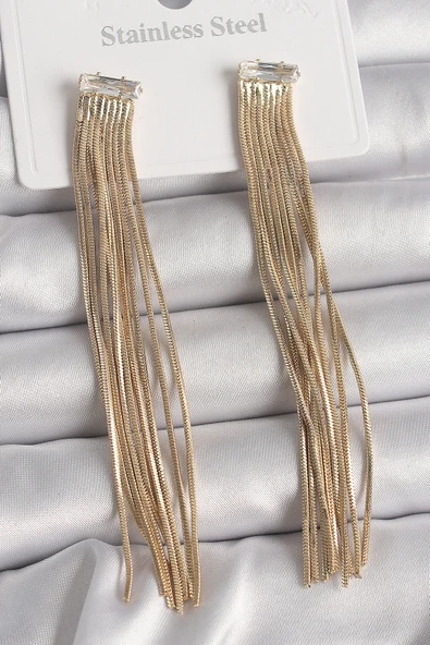 Pirinç Gold Renk Sallantı Püskül Model Kadın Küpe - TJ-BKP10079