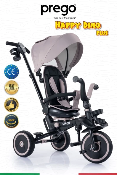 PREGO Happy Dino Plus 360° Dönebilen Koltuklu Tamamen Katlanabilir Çocuk Bisikleti BEJ