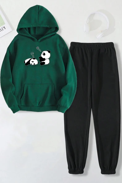 Unisex Uykucu Panda Baskılı Rahat Eşofman Takımı - Resim 9
