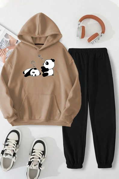 Unisex Uykucu Panda Baskılı Rahat Eşofman Takımı - Resim 11