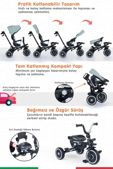 PREGO Happy Dino Plus 360° Dönebilen Koltuklu Tamamen Katlanabilir Çocuk Bisikleti YEŞİL - 2