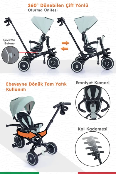 PREGO Happy Dino Plus 360° Dönebilen Koltuklu Tamamen Katlanabilir Çocuk Bisikleti YEŞİL - 3