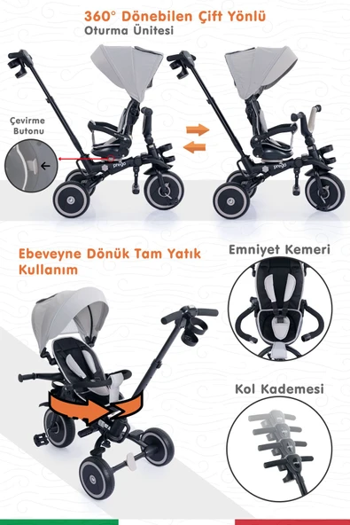 PREGO Happy Dino Plus 360° Dönebilen Koltuklu Tamamen Katlanabilir Çocuk Bisikleti GRİ - 3