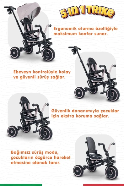 PREGO Happy Dino Plus 360° Dönebilen Koltuklu Tamamen Katlanabilir Çocuk Bisikleti BEJ - 5