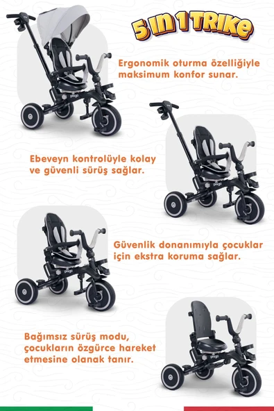 PREGO Happy Dino Plus 360 Dönebilen Koltuklu Tamamen Katlanabilir Çocuk Bisikleti GRİ - 5