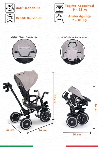 PREGO Happy Dino Plus 360° Dönebilen Koltuklu Tamamen Katlanabilir Çocuk Bisikleti BEJ - 6