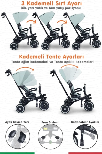 PREGO Happy Dino Plus 360° Dönebilen Koltuklu Tamamen Katlanabilir Çocuk Bisikleti YEŞİL - 4
