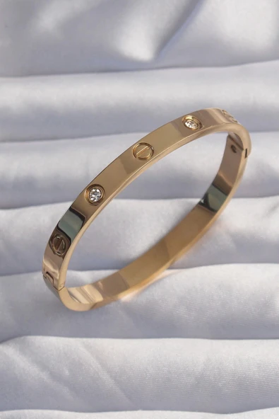 MuI MuI 316L Çelik Baby Boy Gold Renk Zirkon Taşlı Model Kelepçe Bilezik