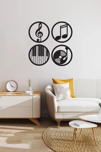 Müzik Nota Ahşap MDF Dekoratif Tablo - Müzik Temalı Duvar Dekoru (40x40 cm)