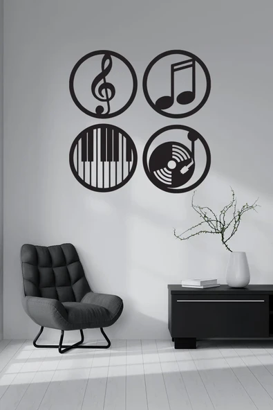 Müzik Nota Ahşap MDF Dekoratif Tablo - Müzik Temalı Duvar Dekoru (40x40 cm) - 2