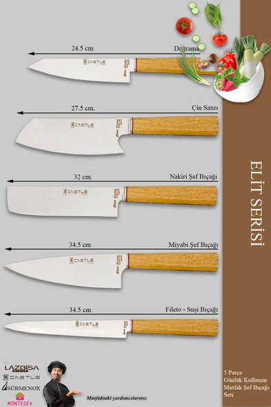 Elite Serisi Mutfak Bıçak Seti Et Ekmek Sebze Salata Fileto Şef Bıçağı 5 Li Set ( Mft-8654) - Resim 2