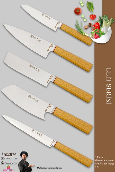 Elite Serisi Mutfak Bıçak Seti Et Ekmek Sebze Salata Fileto Şef Bıçağı 5 Li Set ( Mft-8654)