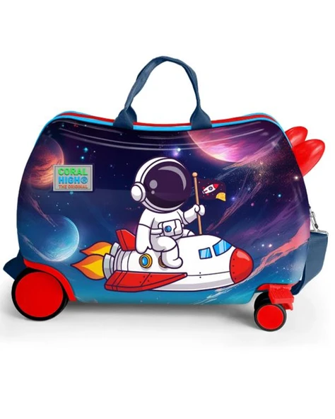 Coral High Kids Kırmızı Lacivert Astronot Desenli Otur Çek Çocuk Valizi 16364 - 2