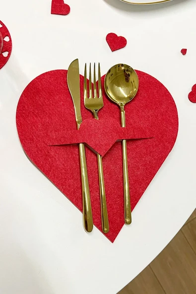Çiftler için; Sevgililer Günü, Özel Gün Kalp Desenli Keçe Supla Seti - Romantik Set - 5