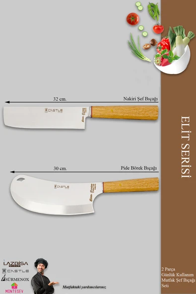 Elit Serisi Mutfak Bıçak Seti Et Ekmek Sebze Salata Pizza Börek Şef Bıçak Seti 2 Li Set (MFT-6830) - 2
