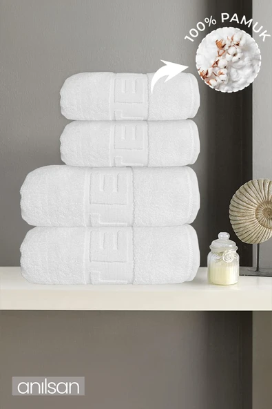 4'lü Beyaz Hotel Havlu Seti %100 Pamuk - 2 Adet El Havlusu 50x90 ve 2 Adet Banyo Havlusu 70x140