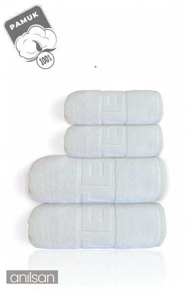 4'lü Beyaz Hotel Havlu Seti %100 Pamuk - 2 Adet El Havlusu 50x90 ve 2 Adet Banyo Havlusu 70x140 - 3