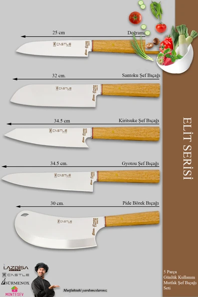 Elit Serisi Mutfak Bıçak Seti Et Ekmek Sebze Salata Pizza Doğrama Şef Bıçağı 5 Li Set ( Mft-4572 ) - 2