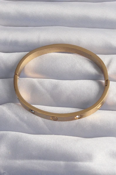 MuI MuI 316L Çelik Baby Boy Gold Renk Zirkon Taşlı Model Kelepçe Bilezik - 2