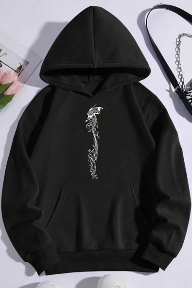 Unisex Oversize Butterfly Song Baskılı Sweatshirt