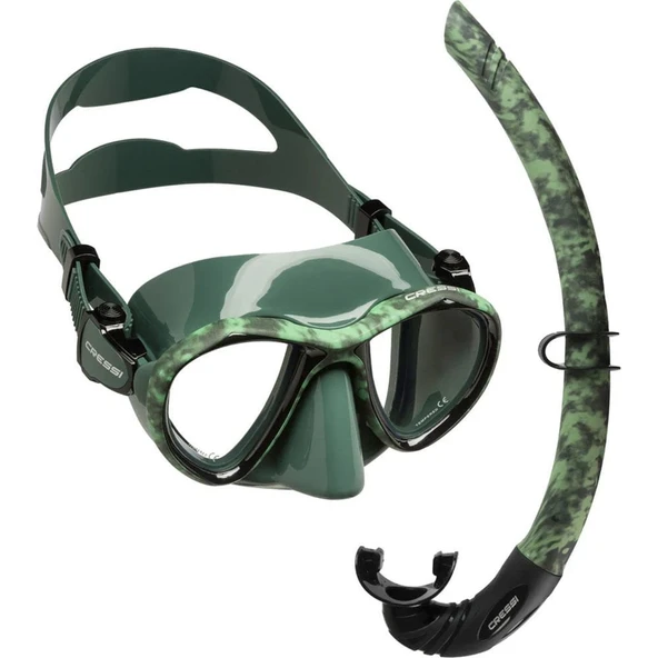 Cressi Metis-Corsica Yetişkin Maske Şnorkel Seti Yeşil Kamuflaj - 3