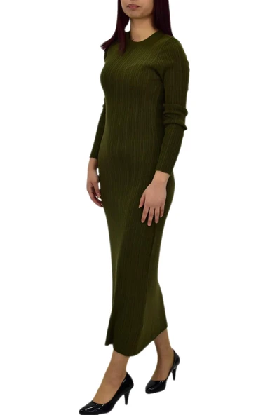 Kadın Triko Fitilli  Vücuda Oturan Uzun Kollu Elbise BGL-ST04210 - Resim 9