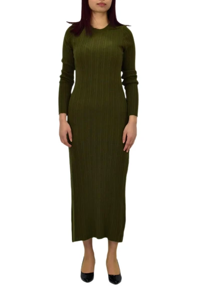 Kadın Triko Fitilli  Vücuda Oturan Uzun Kollu Elbise BGL-ST04210 - Resim 3