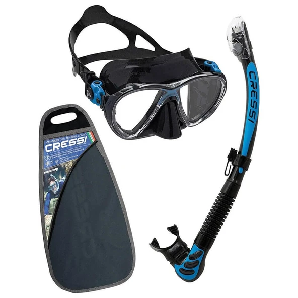 Cressi Big Eyes Evolution+Alpha Ultra Dry Maske Şnorkel Seti Siyah-Mavi