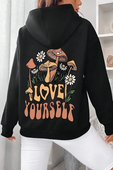 Unisex Oversize Love Yourself Baskılı Sweatshirt - Resim 4