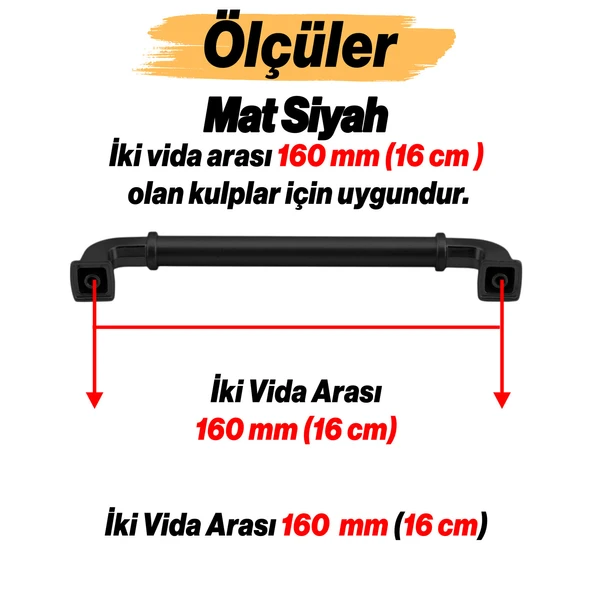 Alfa Metal Mat Siyah Kulp 160 mm 16 cm Mobilya Çekmece Mutfak Dolabı Dolap Kapak Kulp Kulb Kulpu - Resim 2